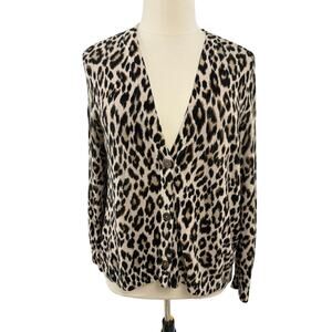 Chicos Cheetah Print Knit Cardigan with Ribbed Hem and Sleeves, Size 3 (XL, 16)